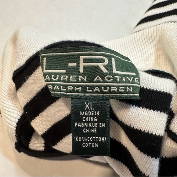 Y2K LRL Ralph Lauren Cotton Half Zip
Black White Stripe Sweater Size XL Preppy - Picture 10 of 13